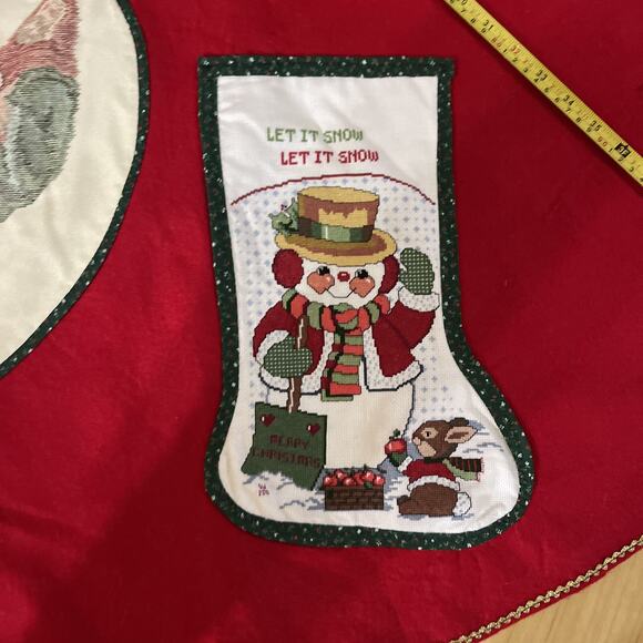 Vintage Cross Stitched‎ Christmas Tree Skirt 44” Wide - Picture 2 of 9